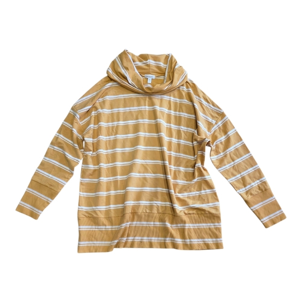 Garnet Hill Yellow Striped Cowl Neck Knit Tencel Sweater L - Picture 2 of 5
